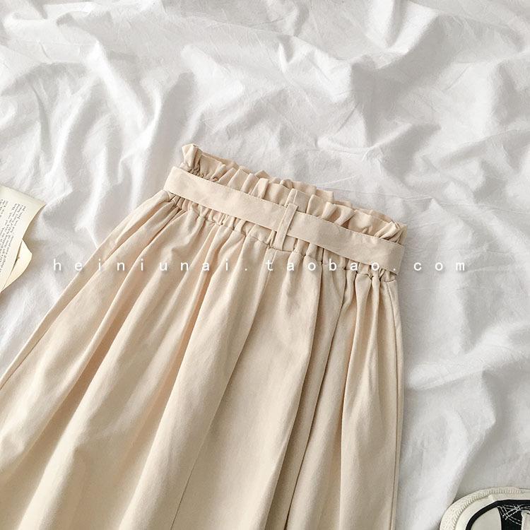 2025 Women's Korean Simple A-Line Midi Skirt: High Waist, Elastic, Versatile for Spring and Autumn