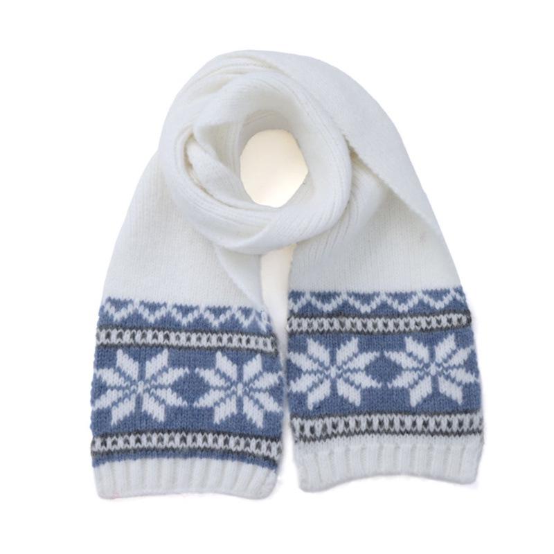 Conjunto Coreano Retrô de Chapéu de Lã Tricotado e Cachecol - Listras Floco de Neve de Inverno