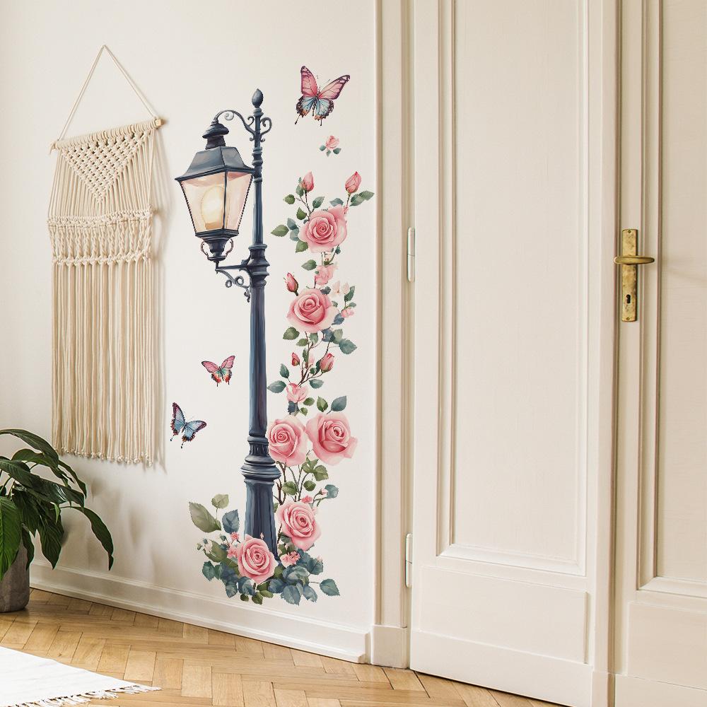 Kreative Straßenlaterne Rose Hintergrund Landschaftsgestaltung Dekoration Wandaufkleber