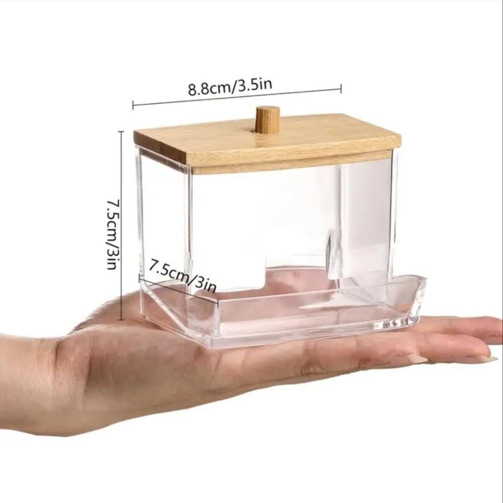 Cotton Swab Storage Box Double Head Cotton Bud Container with Bamboo Cover Transparent Square Cotton Swab Toothpick Organize Box