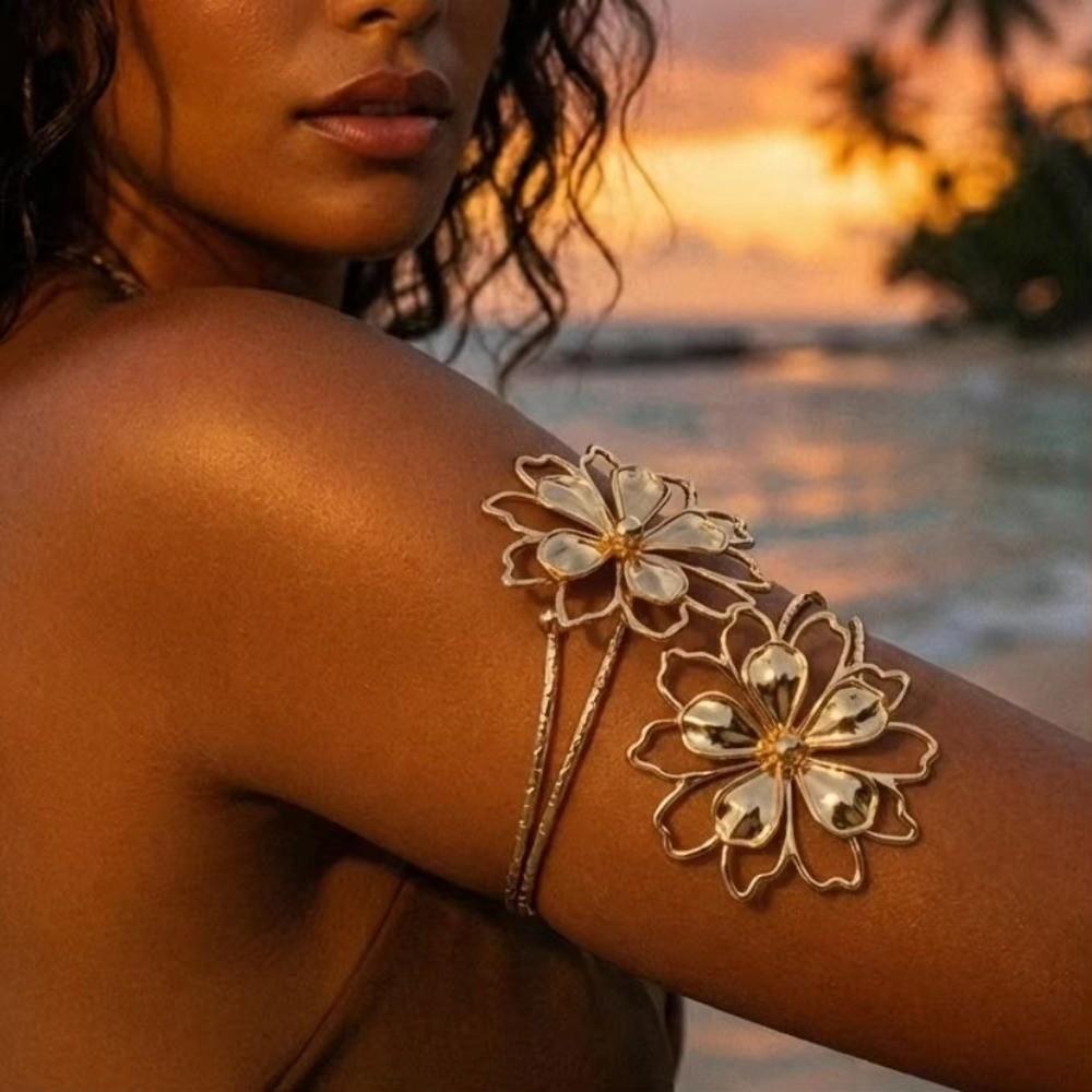 Bohemian Upper Arm Bracelet Flower Geometric Bangle Fashion Hollow Metal Bracelet