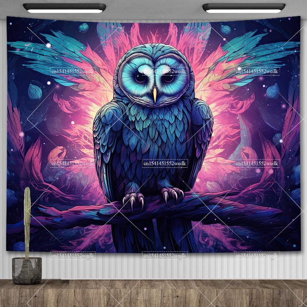 Lunar Sentinel Owl Tapestry Celestial Medieval Tapestrys Aesthetic Room Decor Witchy Occult Altar Cloth Tarot Background Cloths
