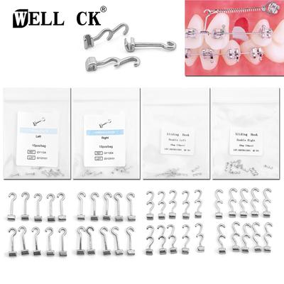 10pcs/Pack Dental Sliding Crimpable Hooks Right/Left Dental Orthodontic Hook Dental Curved Crimpable Hook Length 8mm