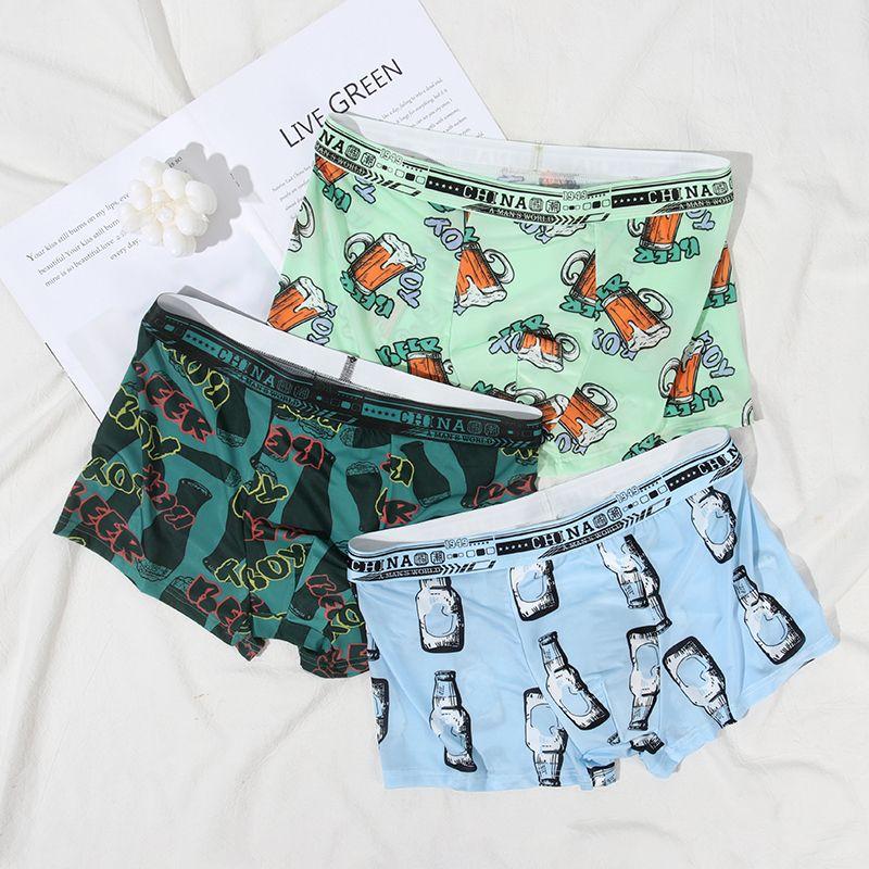 Herrenmode Bedruckte Boxershorts Shorts Aus Eisseide Sexy Nahtlose Unterwäsche Unterhosen Ultradünne Atmungsaktive Modehöschen