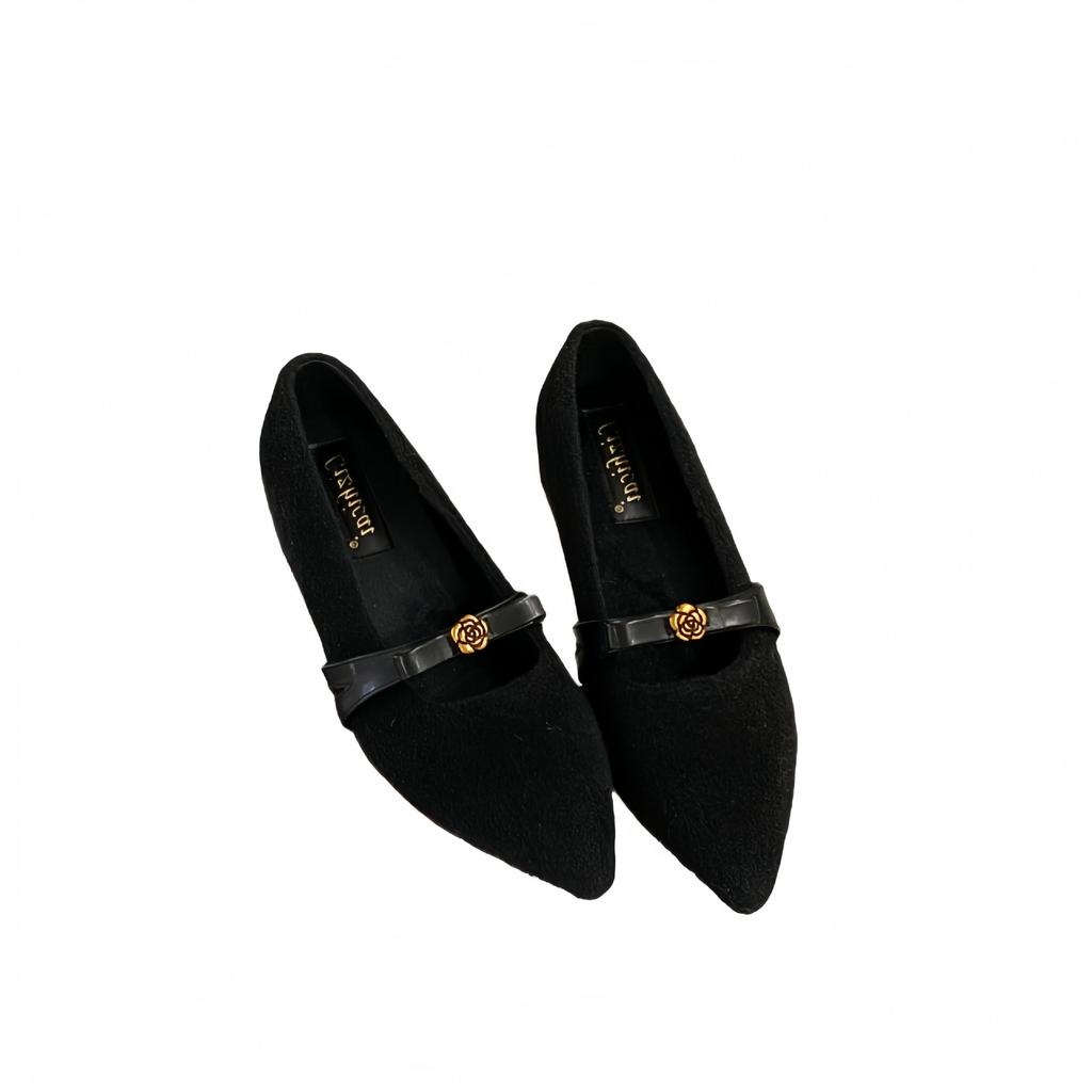 Fleece version 2025 autumn and winter new French stunning huge good-looking pointed bow inner heightening temperament shoes