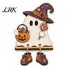 Halloween Tabletop Decorations Wooden Harvest Festival Ghost Ornament for Autumn Home Desktop Decoration, Cute Modern Farmhouse Fall Figurine