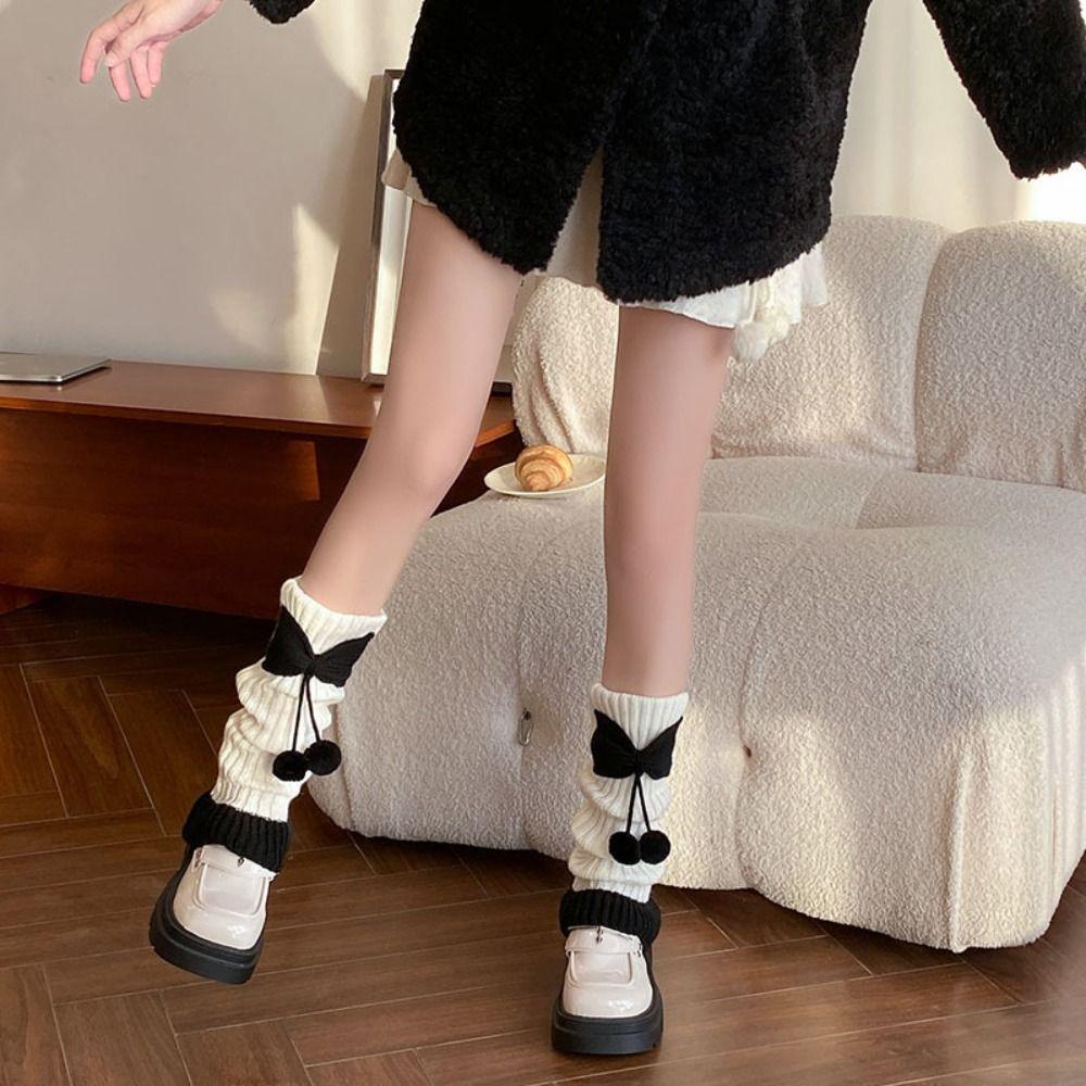 Y2k Bow Knitted Leg Socks Japanese Christmas Knee Socks Sweet JK Lolita Leg Socks  Girls