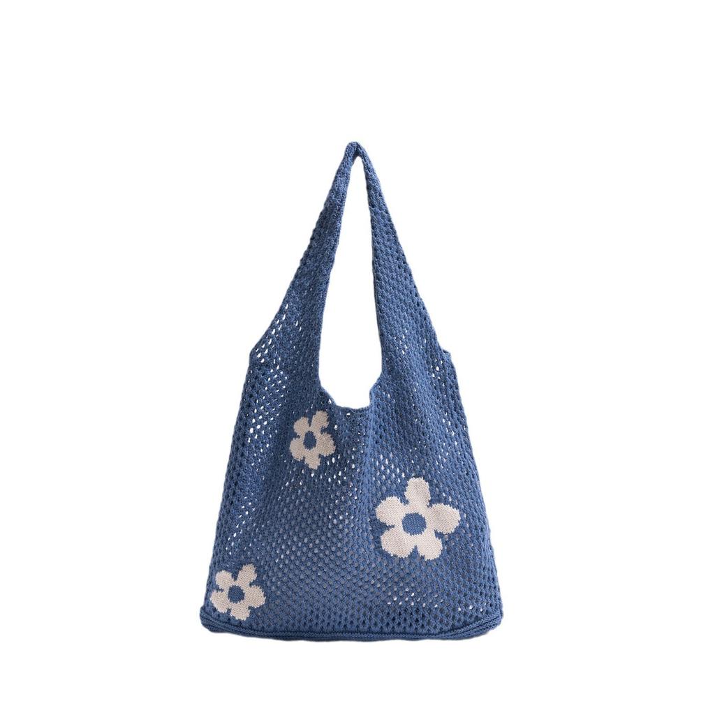 Summer Large Capacity Knit Women Shoulder Bags Flower Hollow Design Ladies Shopping Handbags Simple Casual Girls Vest Bag Tote