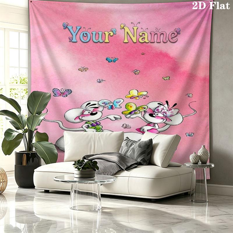 Diddl Custom Name Wall Tapestry Aesthetic Wall Hanging Printed Fabric Blanket Decorative Tapestries for Bedroom Living Room Home Decor