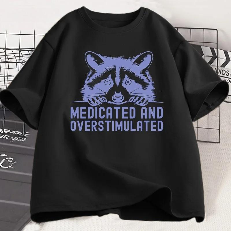 Cute cartoon raccoon print Tshirt casual round neck short sleeved Tshirt suitable for casual and fashionable Womens Tshirt S