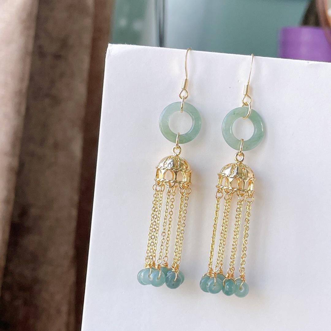 Jade Retro 14k Inlaid Blue Water Donut Tassel Earrings Donut Tassel Earring Drop