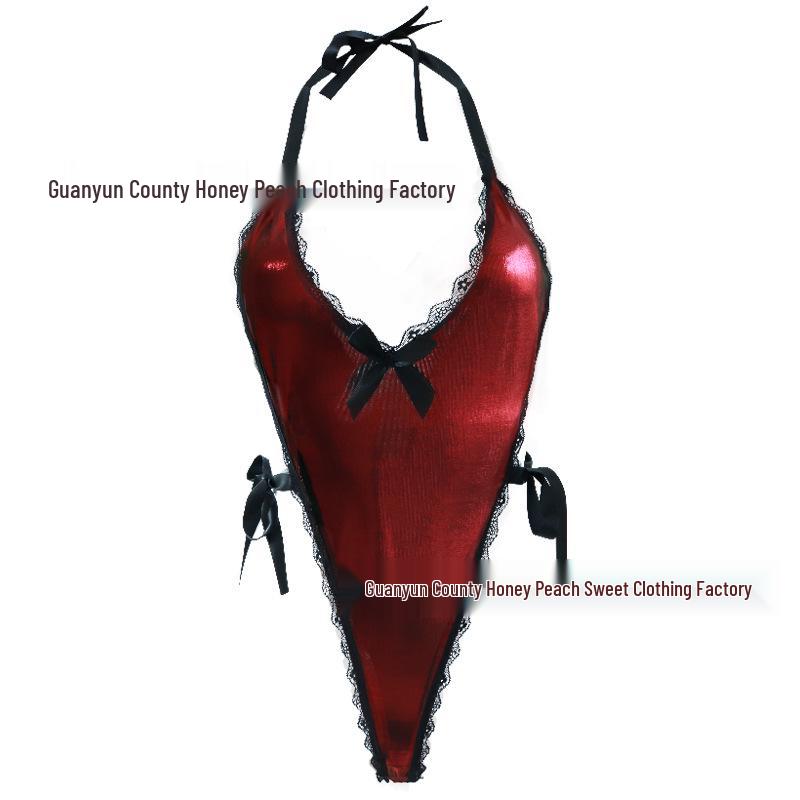 Plus Size Sexy Lace-Up Hot Stamping Bodysuit Nightwear