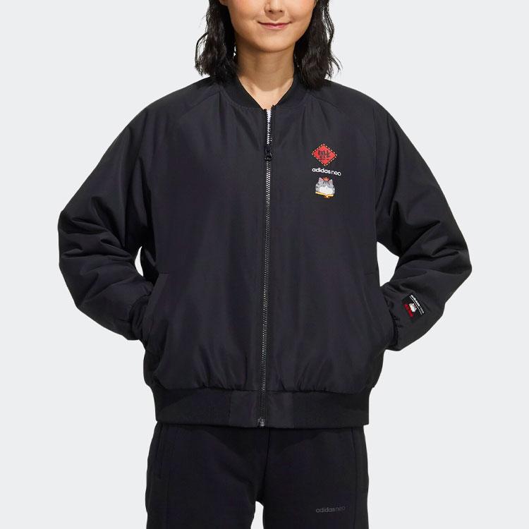 Adidas Neo Cny Series W Cny Ww Pd Jacket Casual Printed Sports Cotton Coat Winter Women Jacket Black GS5185