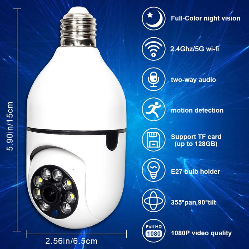 E27 Bulb 2.4G 5G Wifi Camera Surveillance Night Vision Full Color Automatic Human Tracking 4X Digital Zoom Video Security IP Camera