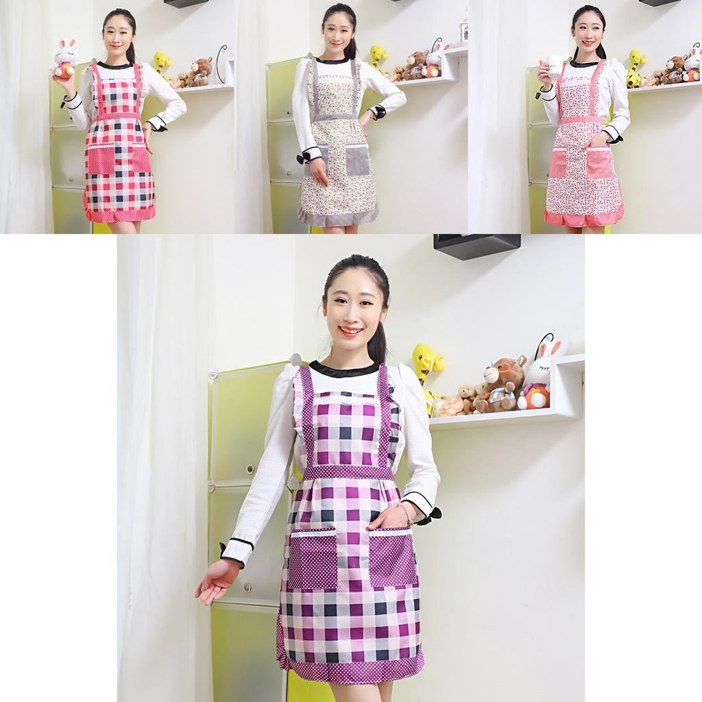 Classic Women Apron With Ruffle Pocket And Floral Roses For Kitchen And Chef Duties