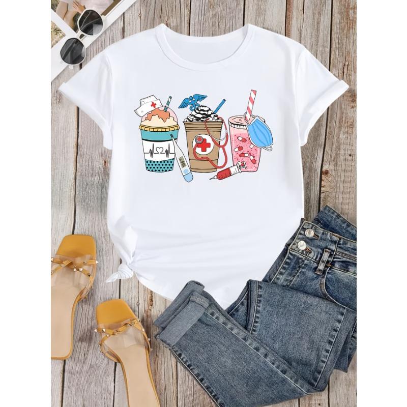 European sizes Nurses Day Coffee Print T-Shirt, Gift for Doctors and Nurses, Healthcare Worker T-Shirt