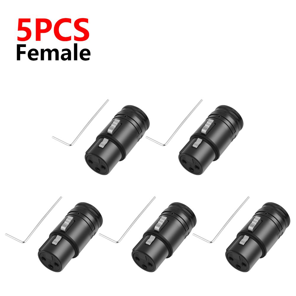 1-5PCS Male To Male/Female To Female XLR Audio Gold Plated Connector Plug with Wrench Black Shell 3 Pin XLR Solder Connector