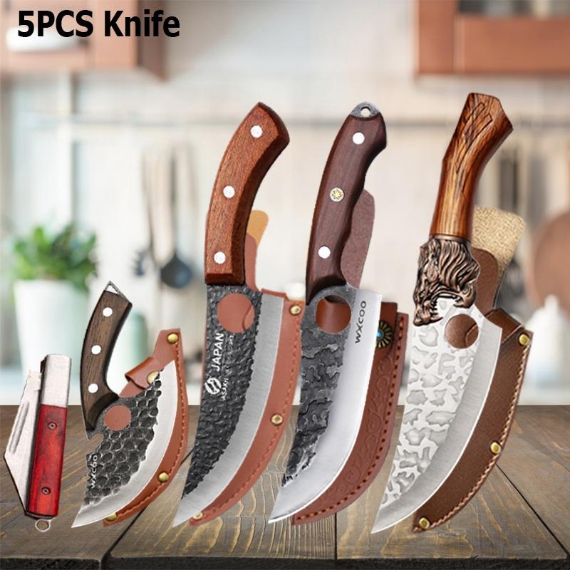 WXCOO Handmade Forged Butcher Knife with Cover Thick Blade Kitchen Knife Meat Cutting Powerful Chopping Meat Bone BBQ Lamb