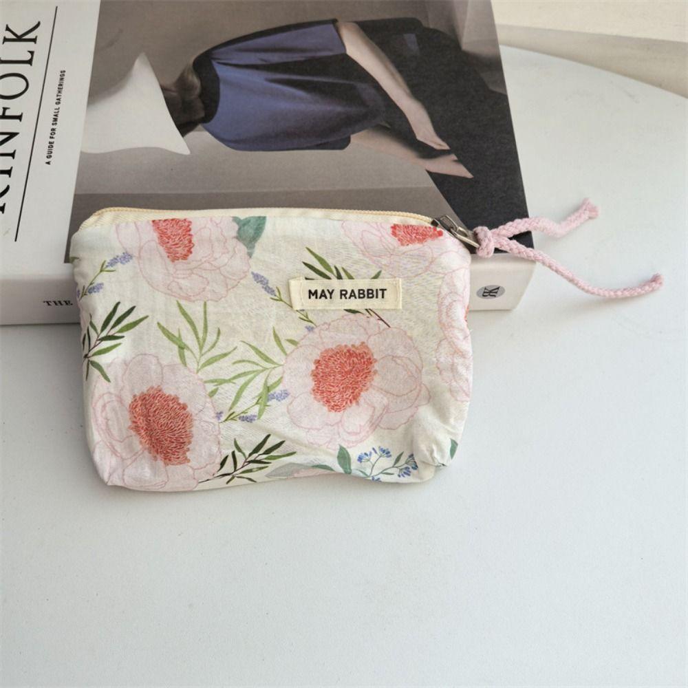 New Cartoon Square Cosmetic Bag Small Flower Storage Pouch Zipper Sanitary Napkins Makeup Bags Women