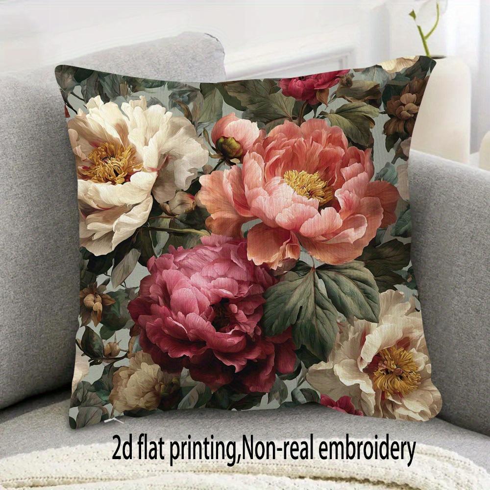 Pc Vintage Peony Floral Pillow Cover Pink Beige Botanical Print Cushion Case for Sofa Bedroom Home Decor Gift Xcm