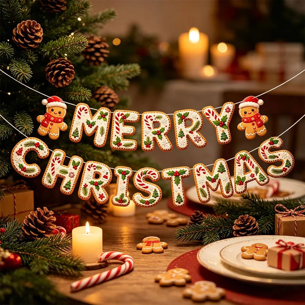 Runt 1pc Gingerbread Man Christmas Banner, Merry Christmas Decor for Home , 2026 Xmas Gifts ,Navidad