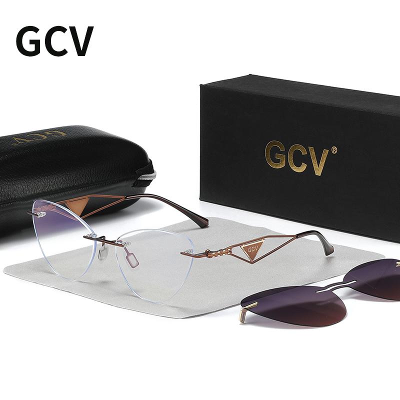 

GCV Brand new Women 2 In 1 Polarized Sunglasses Anti blue light glasses butterfly frame multifunctional Medical applicability розовый