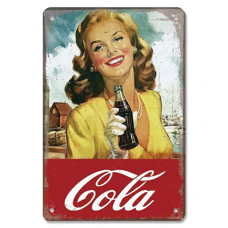 Vintage Cola PinUp Girls Metal Poster Tin Signs Retro Wall Art Decor for Bar Pub Garage Club Man Cave Cafe