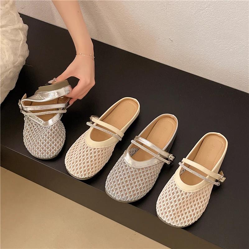 Fashion Luxury Brand Design Women's Round Toe Flats Designer Casual Trend Breathable Ballet Hollow Beach Sandals Mary Jane Shoes New