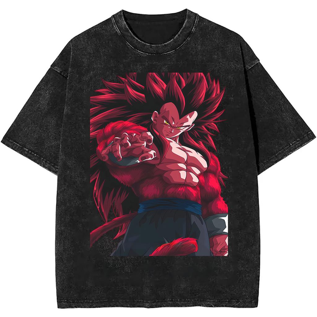 Summer Dragon Ball Vintage T-Shirt Heavyweight Washed Oversized Unisex Anime Vegeta & SSJ4 Goku Graphic Retro