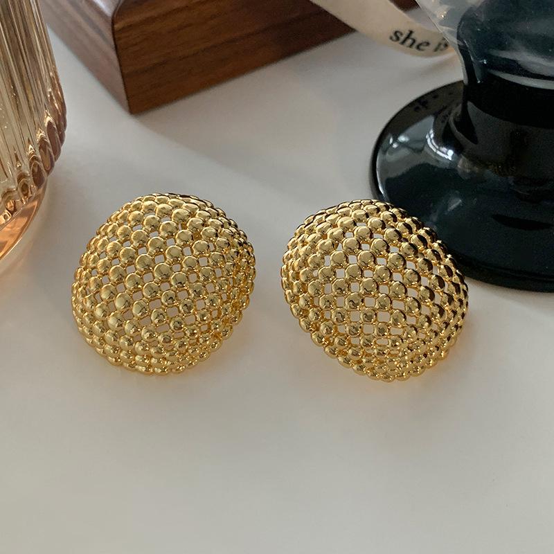 Mesh Hollow Stud For, Exaggerated High-End Gold Geometric Round