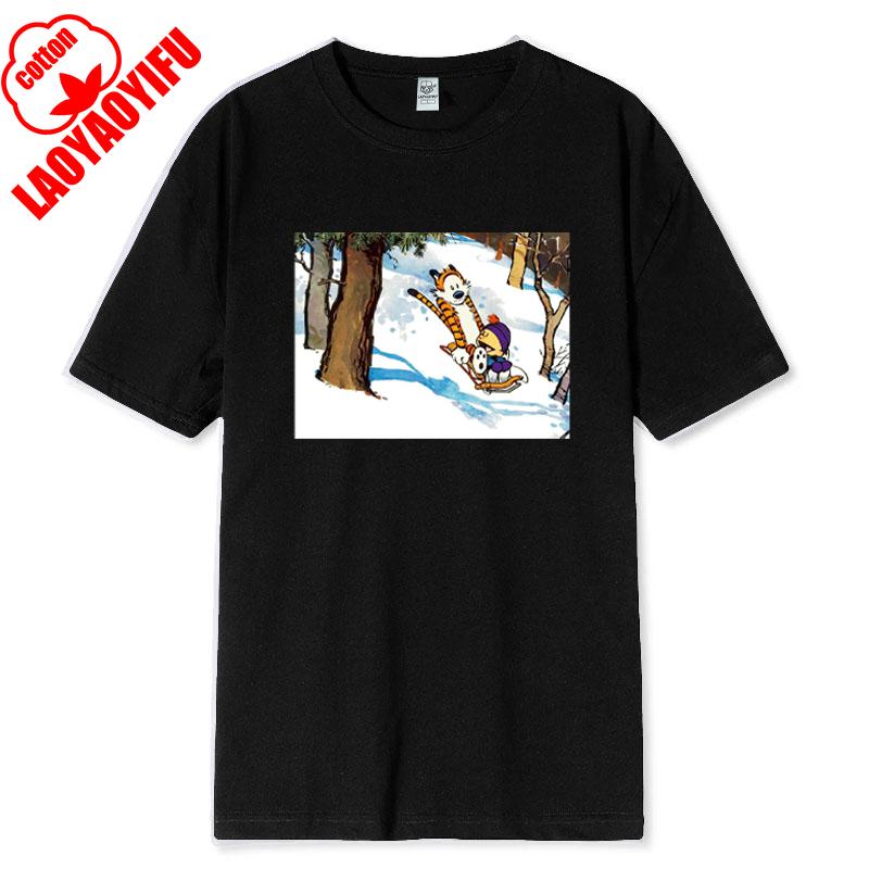 Vintage 90s Calvin Hobbes Tshirt Comic Strip Kawaii Friend Clothes Men Women Simple Casual Fashion Tees High Quality Cotton Tops
