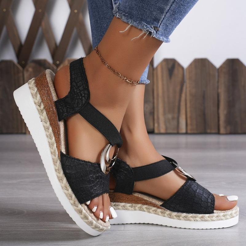 Mode Damen Keilsandalen Sommer Metall Dekoration Plateau Gladiator Schuhe Frau Komfort Lässig Mittelhohe Absätze Sandale Sandálias Feminina