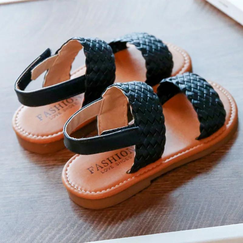 New Toddler Shoes Girl Summer Braided Vacation Beach Children Sandals Retro Weave Kids Sliders Back Strape Slingback Shoe G12286