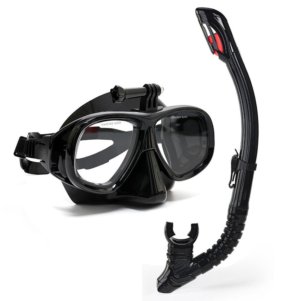 Snorkeling Mask with Action Cam Mount Dry Snorkel Set Comfortable Silicone Diving Goggle for Travel Easy Breathing