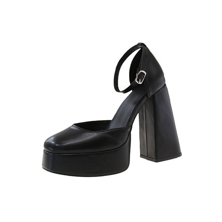 French fashion versatile single shoes 2025 new spring and summer thick heel shallow mouth one-word buckle Mary Jane high heels women