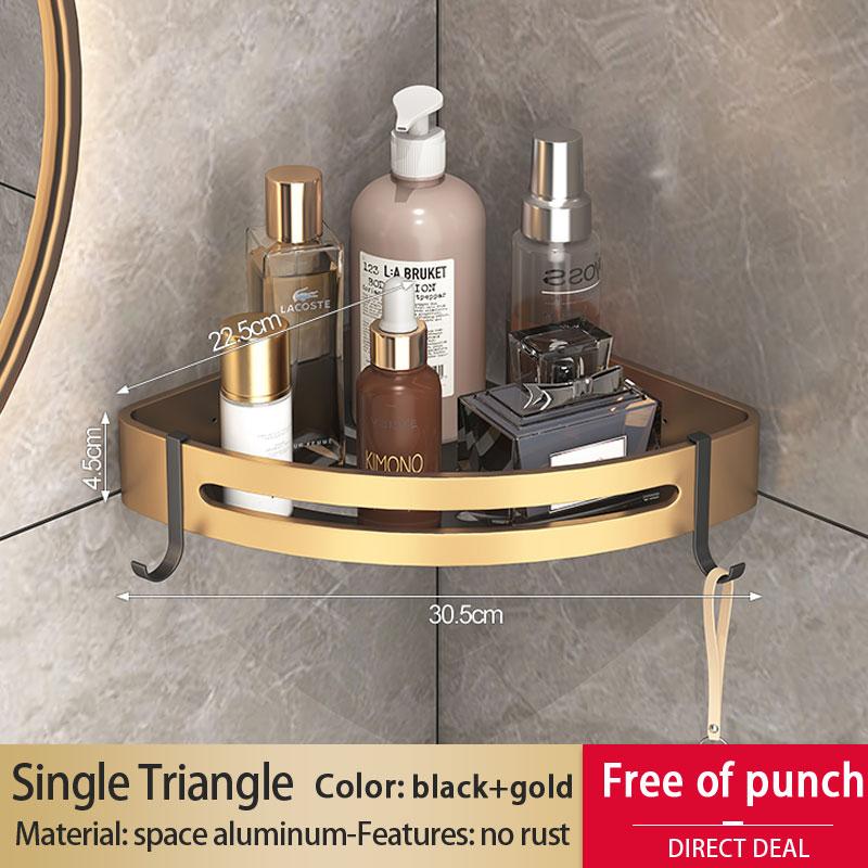 Golden Bathroom Shelf Space Aluminum Thickened Toilet Storage Rack   Bathroom Corner Rack Shower Rack Black Gold Triangle Basket