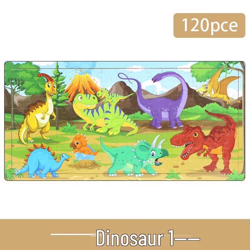 Wooden Animal Cartoon Jigsaw Puzzle Board - 30, 60, 98, 120-piece Toy for Early Childhood Education