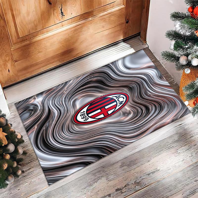 Tappeto in Flanella Stampato AC Milan Antiscivolo Morbido Poliestere Tappeto per Pavimento Tappetino Decorativo da Interno per Camera da Letto Soggiorno Divano Sala Giochi Decorazione Casa
