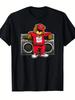 Unisex T-shirt Hip Hop Robot Teddy Bear & Graffiti Boombox T-Shirt - Tech-Themed Casual Short Sleeve Shirt with Dig