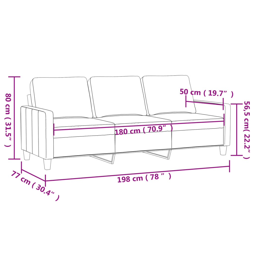 Vidaxl 3-Seater Sofa, Light Grey, 180 Cm, Upholstered In Velvet