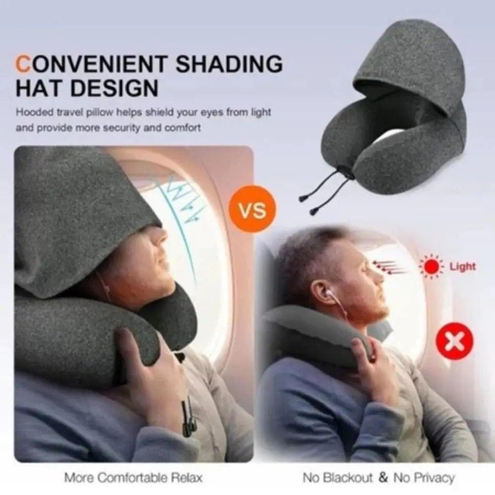 Removable U-shaped Pillow with Cap Adjustable Car Neck Cushion Lightweight Hooded Pillow  Car Trips