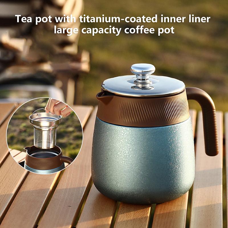 New High-end Titanium-coated Thermos Kettle, Tea And Water Separation Teapot, Large-capacity Coffee Pot With Handle