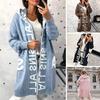 Women Winter Autumn Sweater Coat Hooded Pockets Letter Pattern Knitted Thick Warm Long Sleeve Mid Length Loose Zipper Closure Winter Long Coat