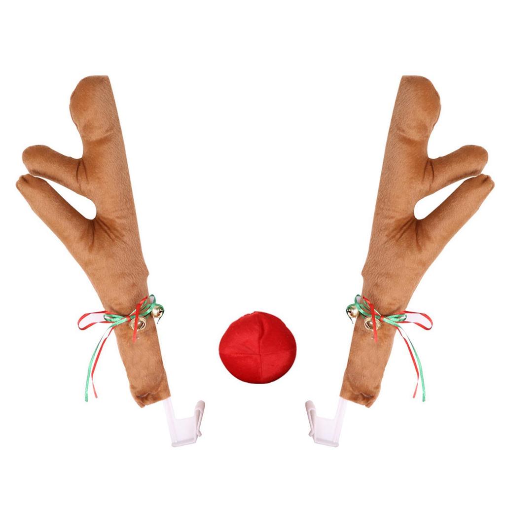 Generic Car Reindeer Antler Kit with Red Nose Decorative Vehicle Decor Easy to Install Christmas Decorations Auto Accessories