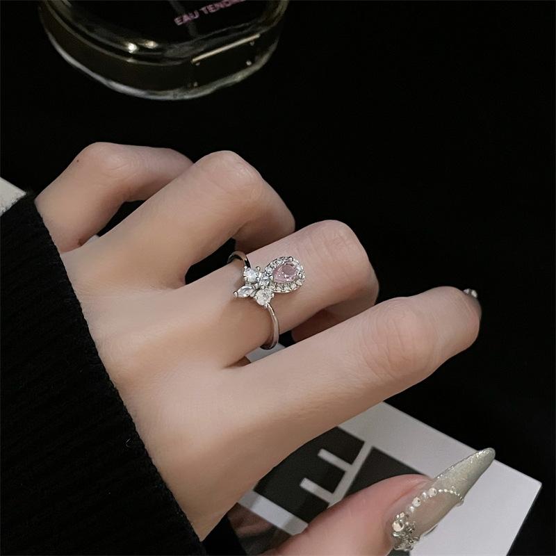 Pink Zircon Series Open Ring Cross French High-End Light Luxury Niche Design Sweet Cool Wind Ring Female Tide