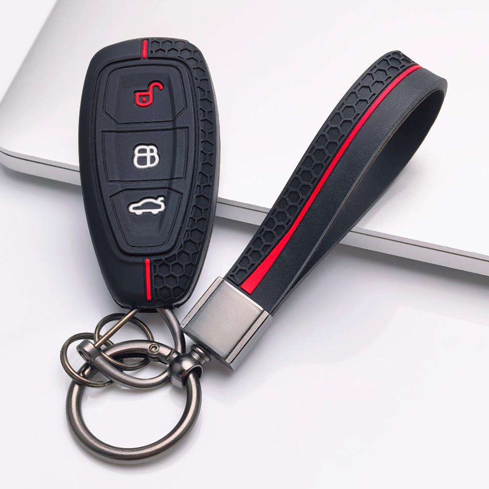 Verbesserter Silikon-Schlüsselschutz Schlüsselanhänger für Ford 3-Tasten Smart-Fernbedienung, Passt für Ford Focus Mondeo Kuga Escape Galaxy C-Max S-Max, Schützendes Zubehör
