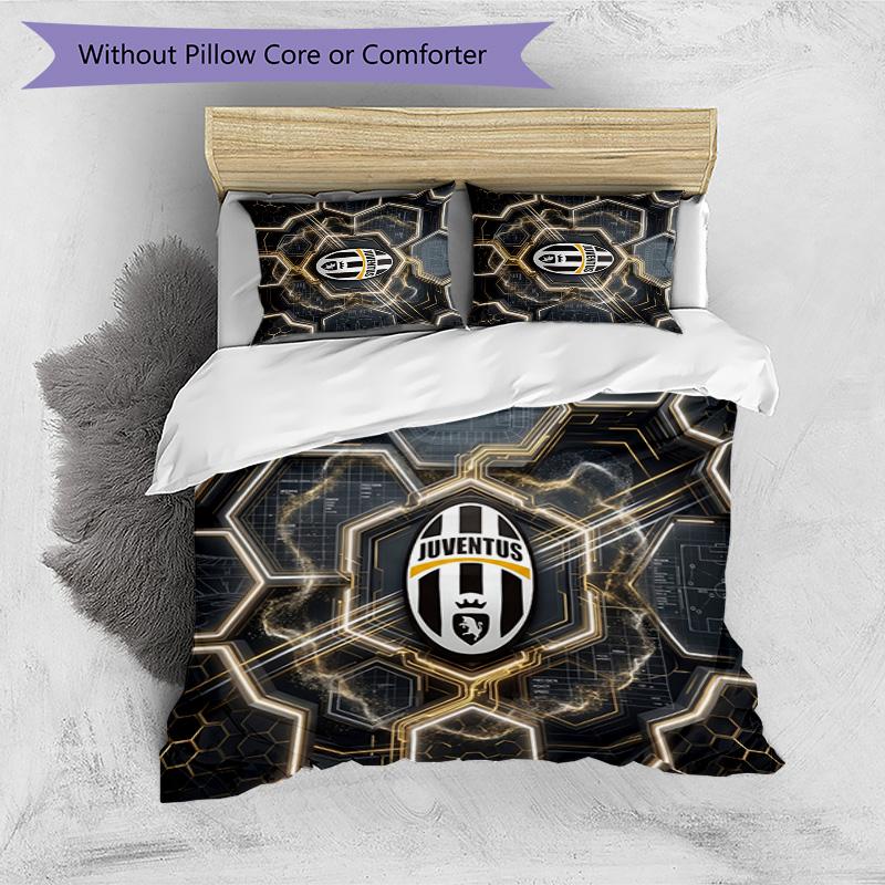Juventus FC Pattern Printed 3PCS Bedding Set Soft Skin-Friendly Washable Duvet Cover & Pillowcases Set All Season Bedroom