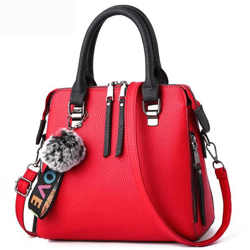 Borsa a tracolla da donna in pelle PU con pompon Borsa a tracolla con patta Borsa a spalla da donna Borse a mano tinta unita