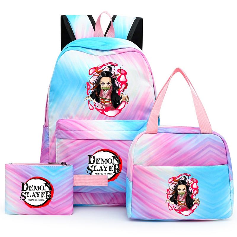 3ks/set Anime Demon Slayer Batoh pro dívky Chlapci Back To School Bag with Lunch Bag Student Bookbag Muži Ženy Cestovní taška Mochil