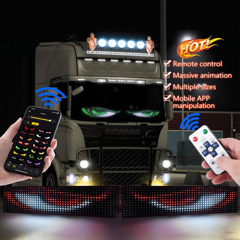 New APP Control  LED Truck Car Devil Eye Light Scrolling Pixel Panel For Board Windshield Free Custom Text 12V 24V 120/150/200cm